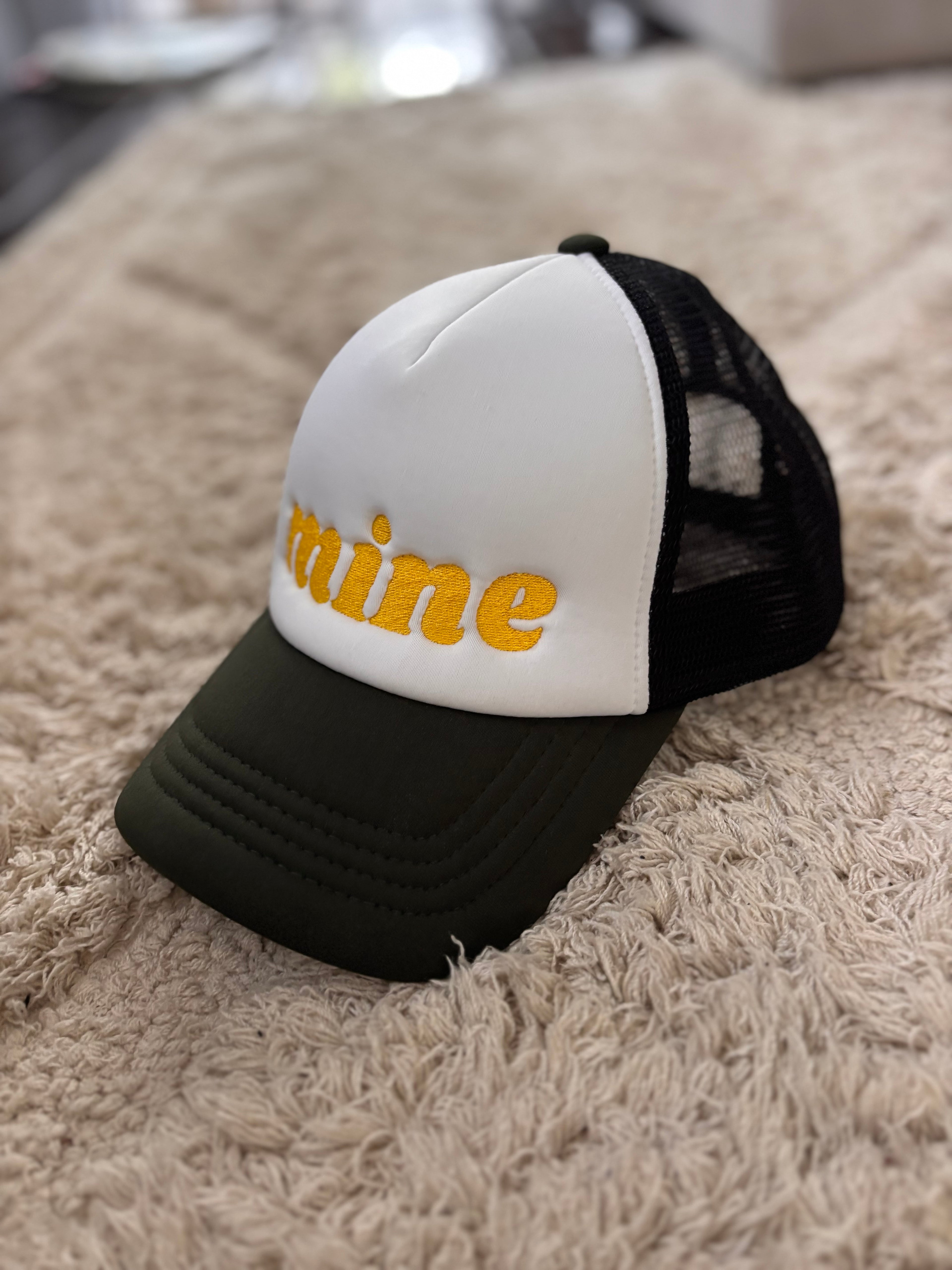 “Mine” Retro Trucker Cap – Pale Sunflower Gold