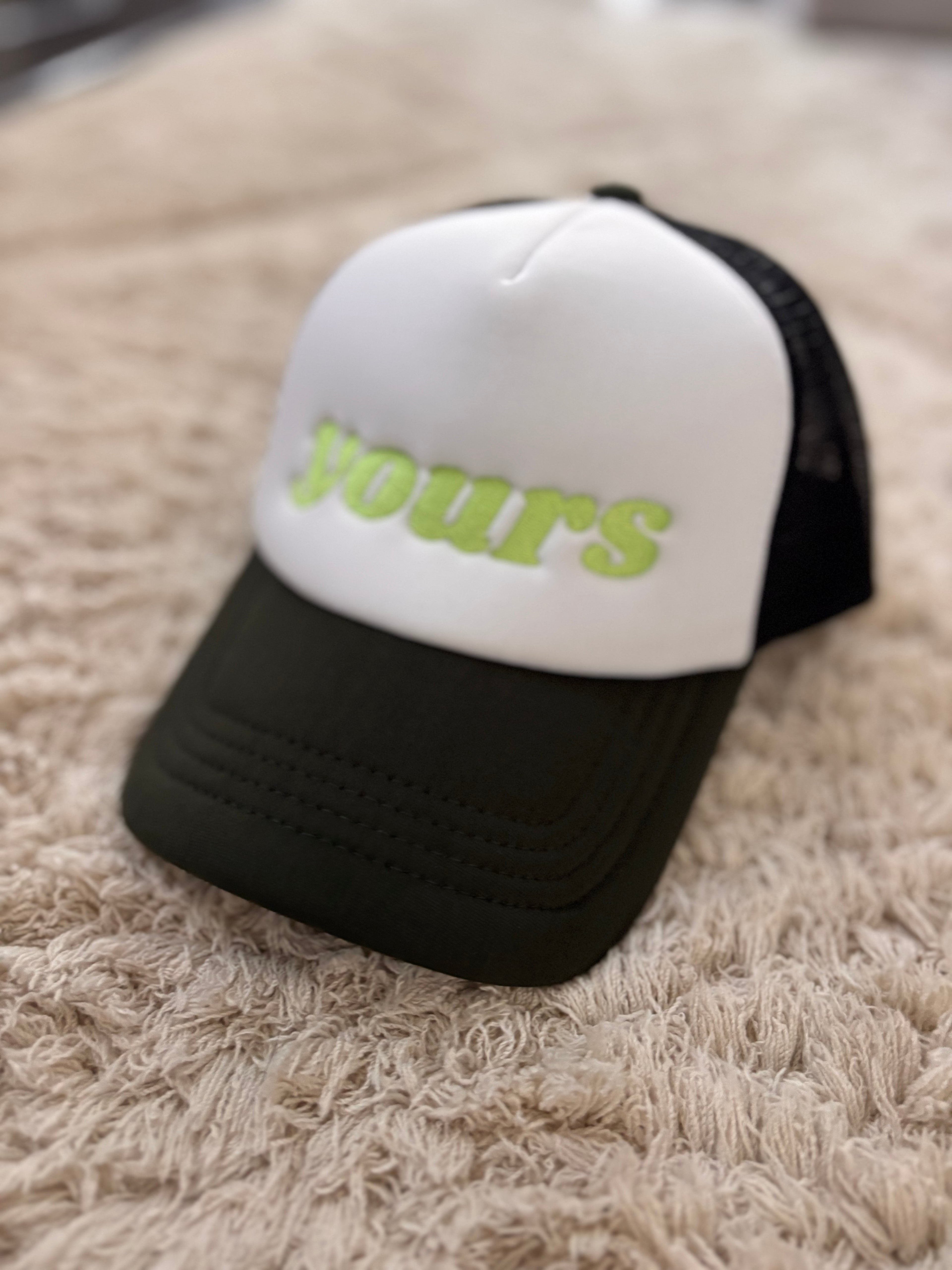 “Yours” Retro Trucker Cap – Pastel Neon Green