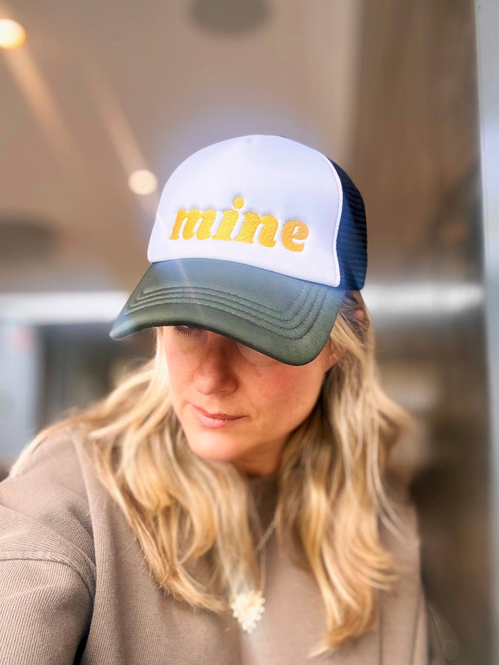 “Mine” Retro Trucker Cap – Pale Sunflower Gold