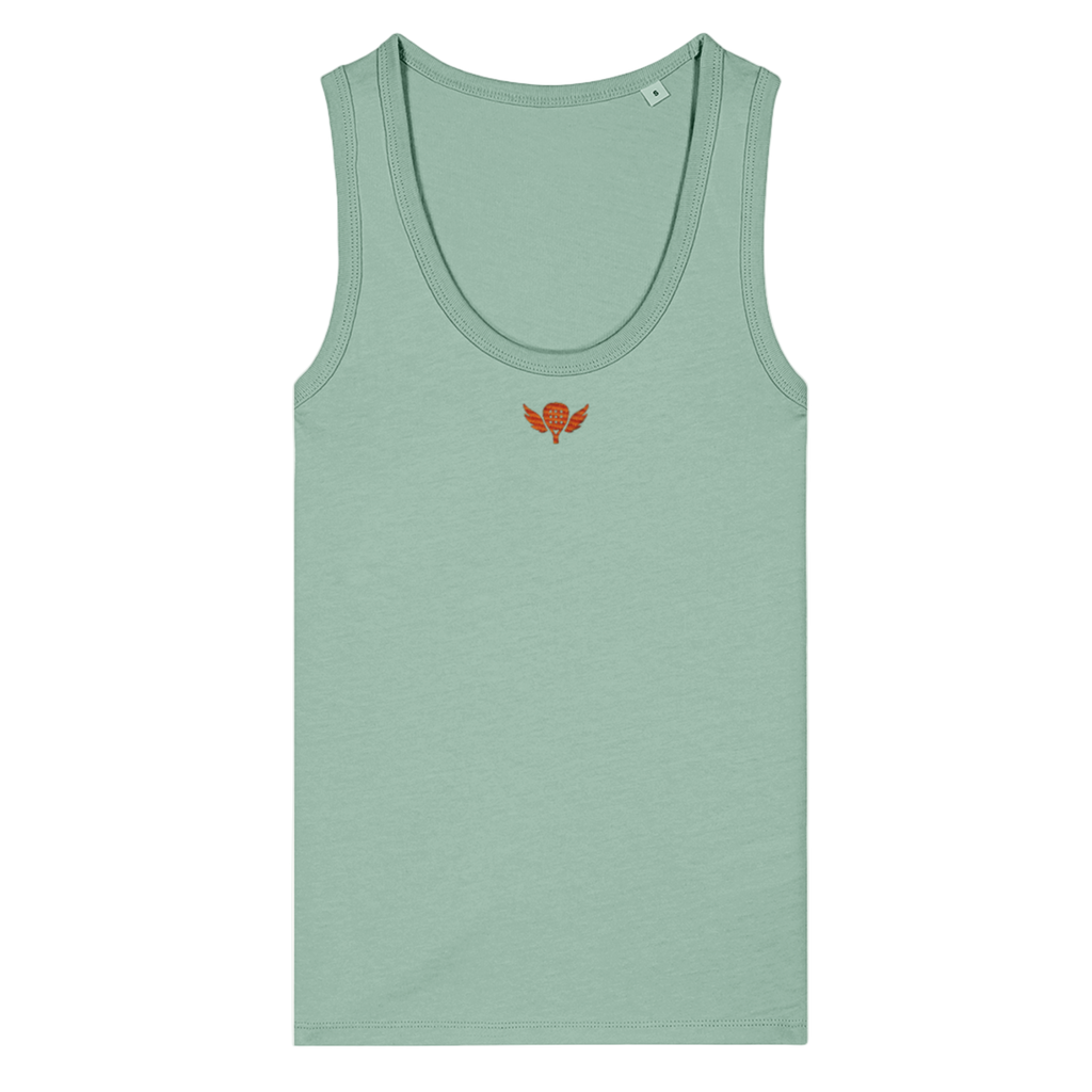 Mint green Padel tank for women with Neon Orange embroidered crest on chest