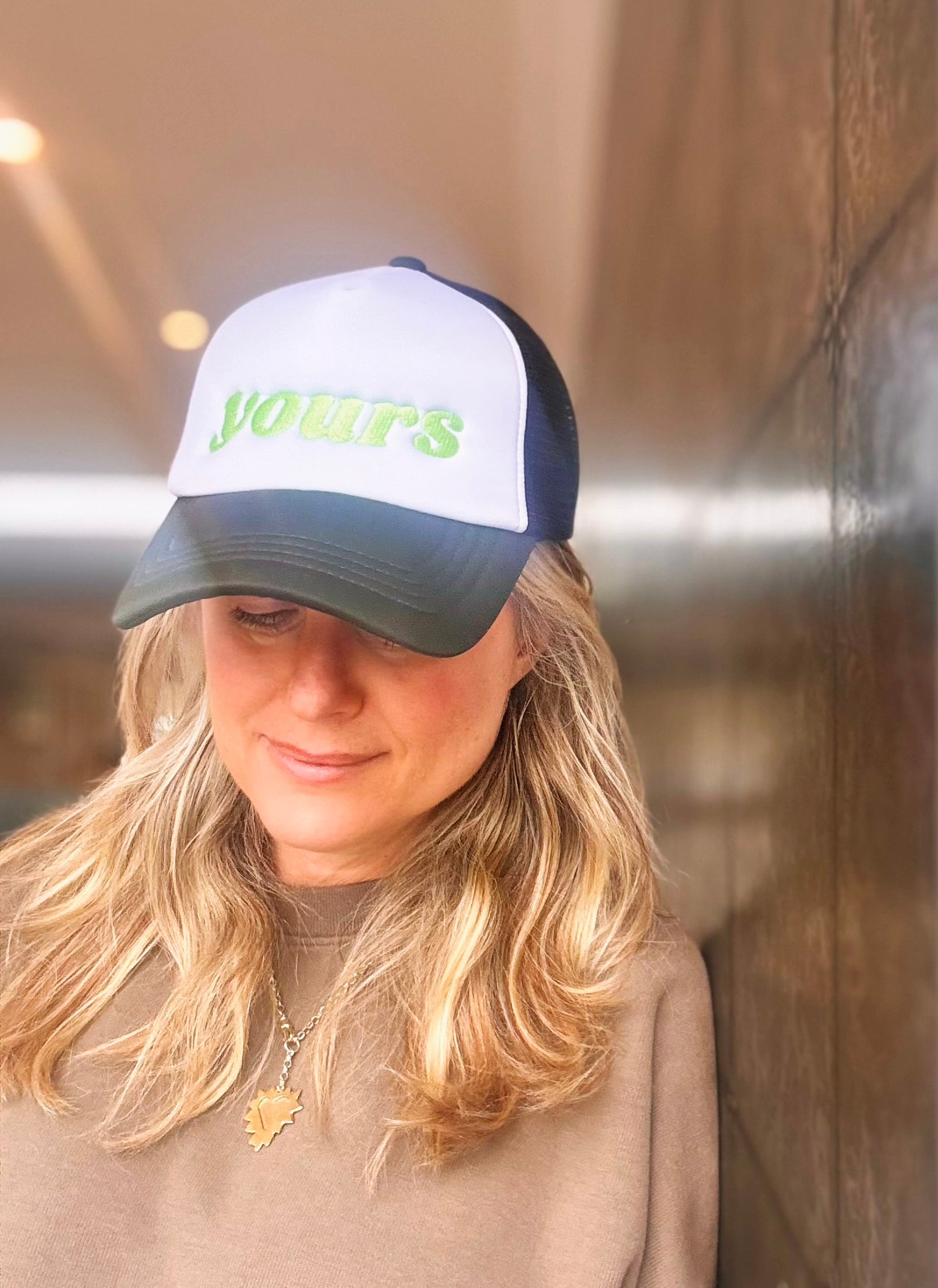 “Yours” Retro Trucker Cap – Pastel Neon Green