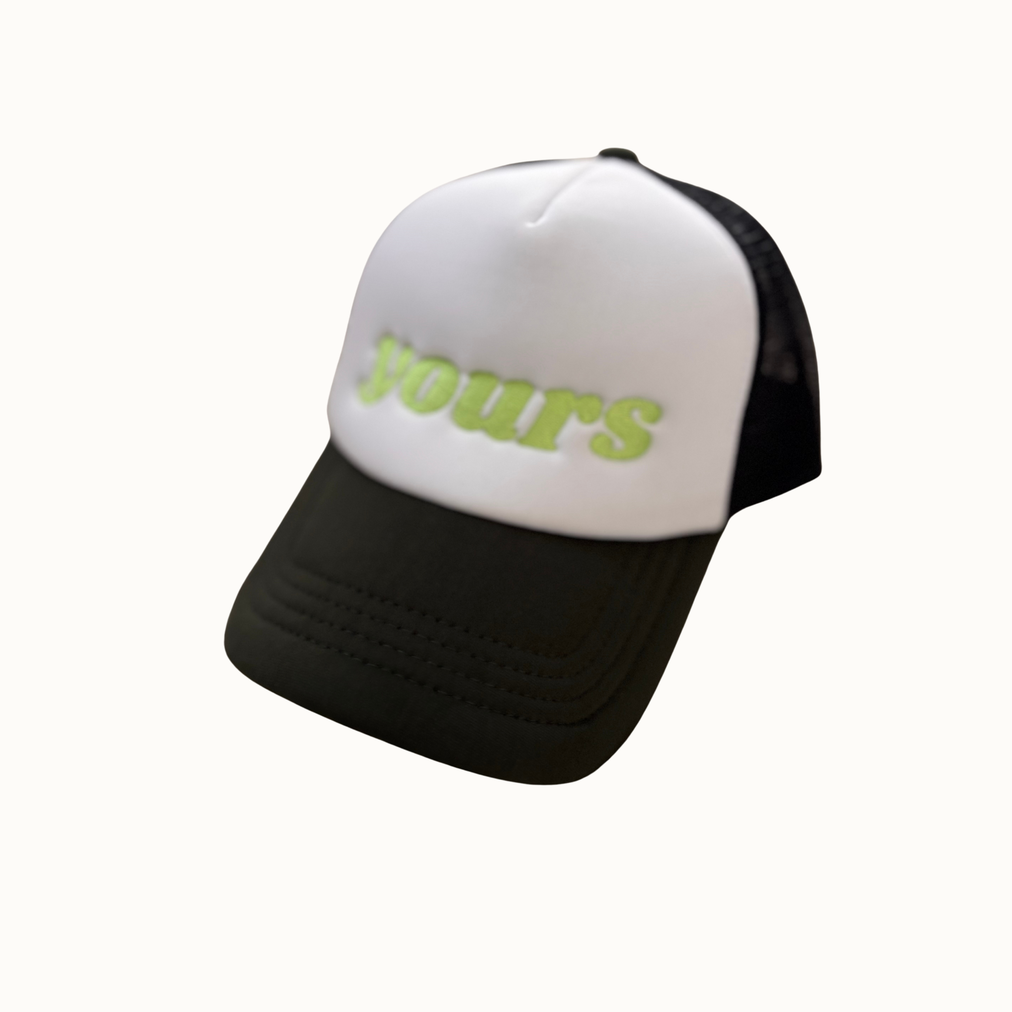 “Yours” Retro Trucker Cap – Pastel Neon Green